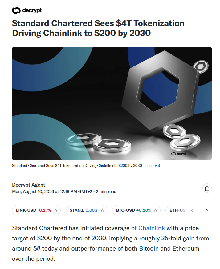 QuintenFrancois's tweet photo. Standard Chartered gives $LINK a price target of $200 by 2030 📈

The hopium we all needed https://t.co/hmvcWLiuHt