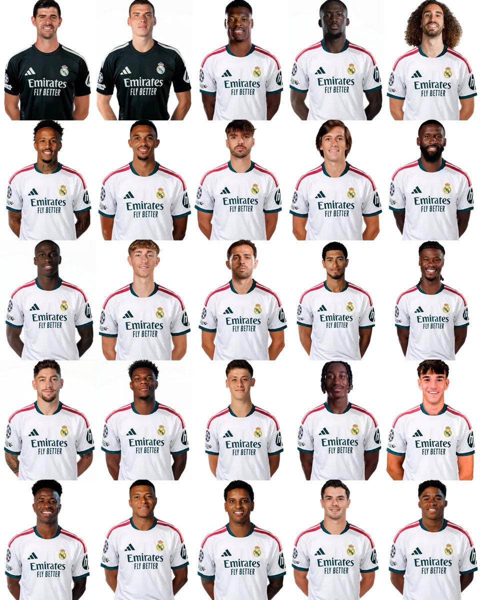 AdriRM33's tweet photo. ‼️ Los dorsales del Real Madrid para la temporada 2026/27:

PORTEROS:
1. Courtois
13. Lunin

DEFENSAS:
2. Asencio
3. Militão
4. Huijsen
12. Trent
16. Konaté
17. Cucurella
18. Carreras
22. Rüdiger
23. Mendy
24. Dumfries

CENTROCAMPISTAS:
5. Bellingham
6. Camavinga
8. Valverde
14. Tchouaméni 
15. Arda Güler
20. Bernardo
27. Thiago

DELANTEROS:
7. Vinícius 
9. Endrick
10. Mbappé
11. Rodrygo
19. Carlos Espí
21. Brahim
25. Yan Diomande