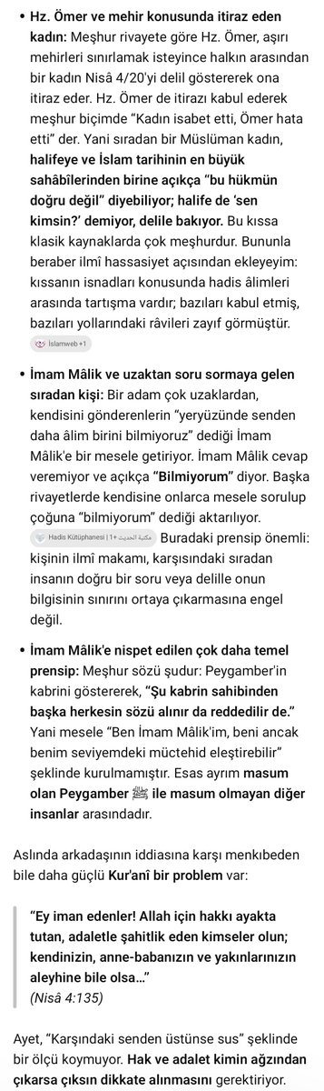 17himenNew's tweet photo. @talhakul66 @MehmetEKER3595 @MRBZDMN Bu mantık inanılmaz derecede mahsurlu..

Siz sahabiler döneminde yaşasanız, ayağa kalkıp, mehir konusunda Hz ömere karşı gelen Sahabe kadına da MUTERİZ derdiniz. Ne acınası bir durum. Halktan basit bir kadında olsan, bazen Hz ömerden daha isabetli görüşün olabilir. https://t.co/REaVHIpbpF