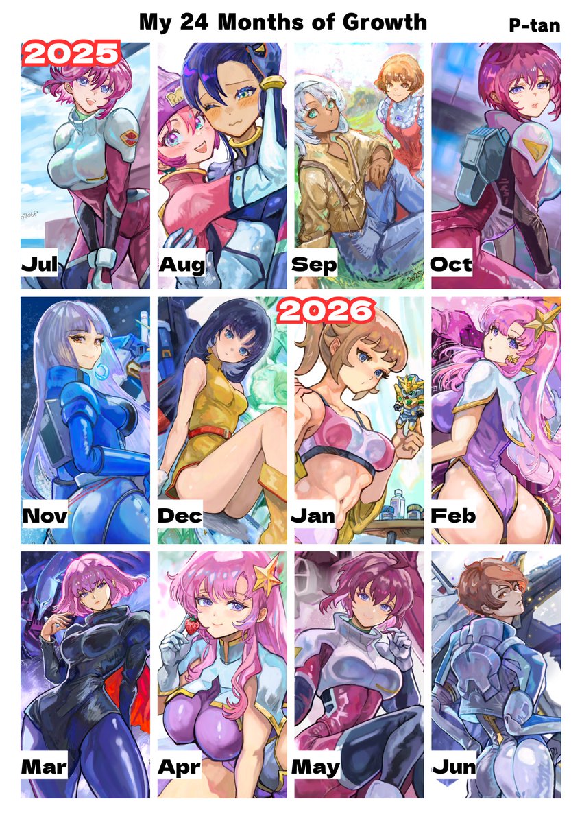 okrdisk2000's tweet photo. 2026年7月で絵を描き始めて2年でした！

10代で絵をあきらめて以来、ずっと絵と無関係な生活をしており、ガンダムと出会うまでは再び筆を取るとは思いませんでした✨

24ヶ月の記録をまとめました✨✨
ここまで見てくださって、本当に本当に、ありがとうございます！！
まだまだ成長を続けるつもりです！

なお、絵をやめてから英語を勉強し、大好きなNYに1年住んだことがあるので、もう喋れませんが英語は読めます😄