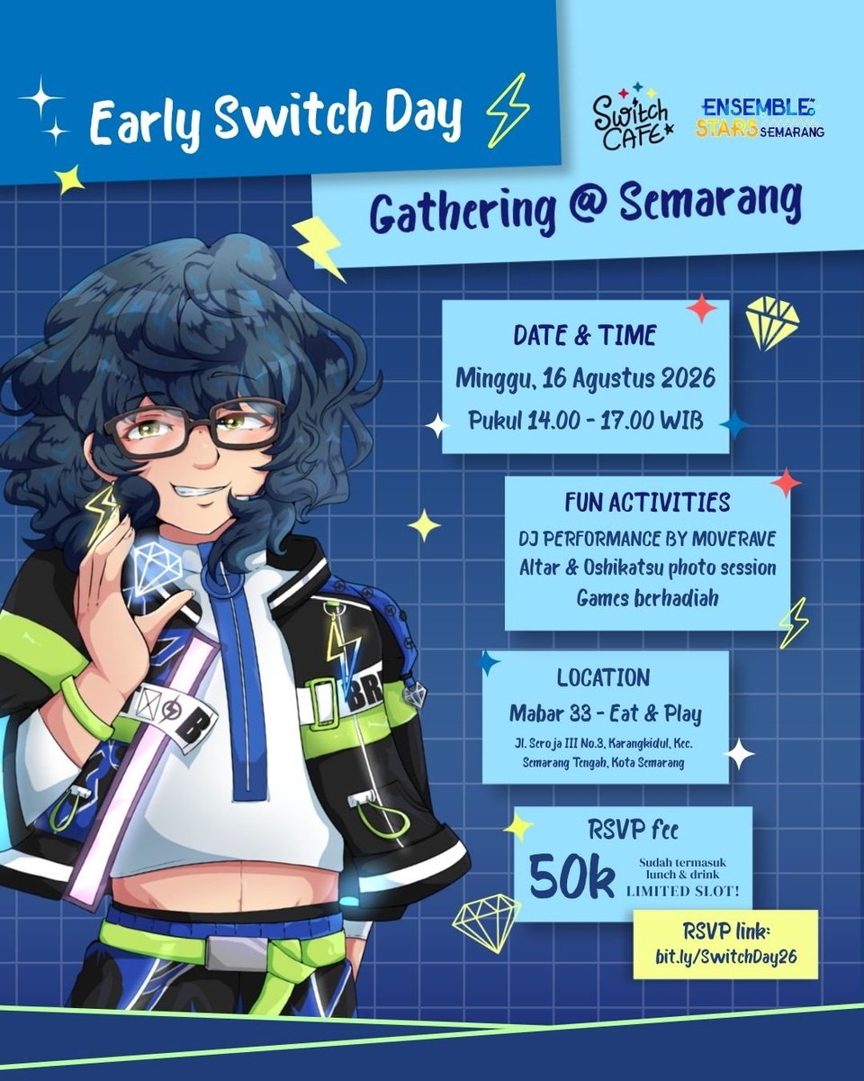 switchcafe_jkt's tweet photo. We’re also holding an offline gathering with Enstars Semarang to liven the magical party! Details on the pic below.
RSVP LINK: https://t.co/2CrAIQHdby (LIMITED SLOTS!)

See you at the party, producer-tachi! ★ˎˊ˗ https://t.co/rAgiJ3nmhu