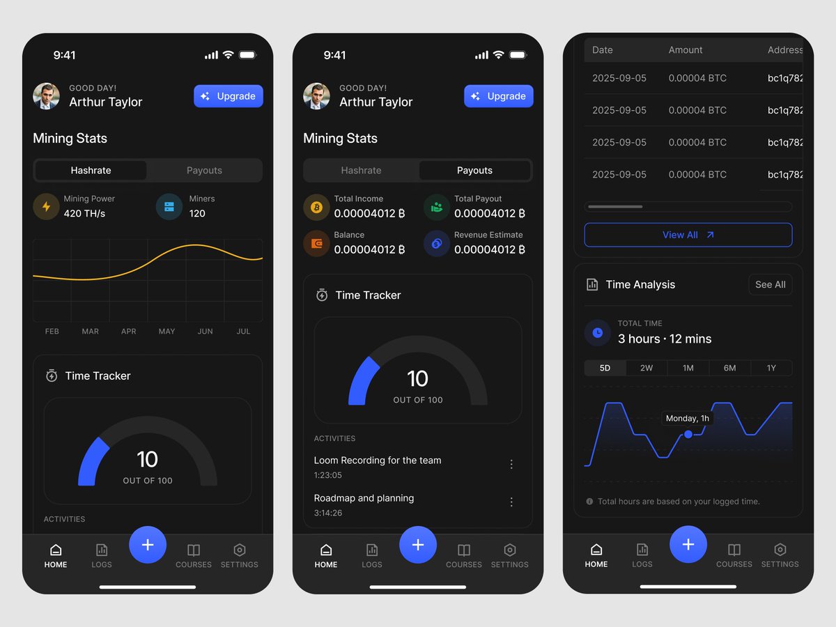 Mahdiverse's tweet photo. Home screen designs for @Leveragedmining's client app. ⛏️

The goal was simple: help users quickly see the information they care about most.

https://t.co/YDKvs5Air7 https://t.co/fQH9FG5E3X