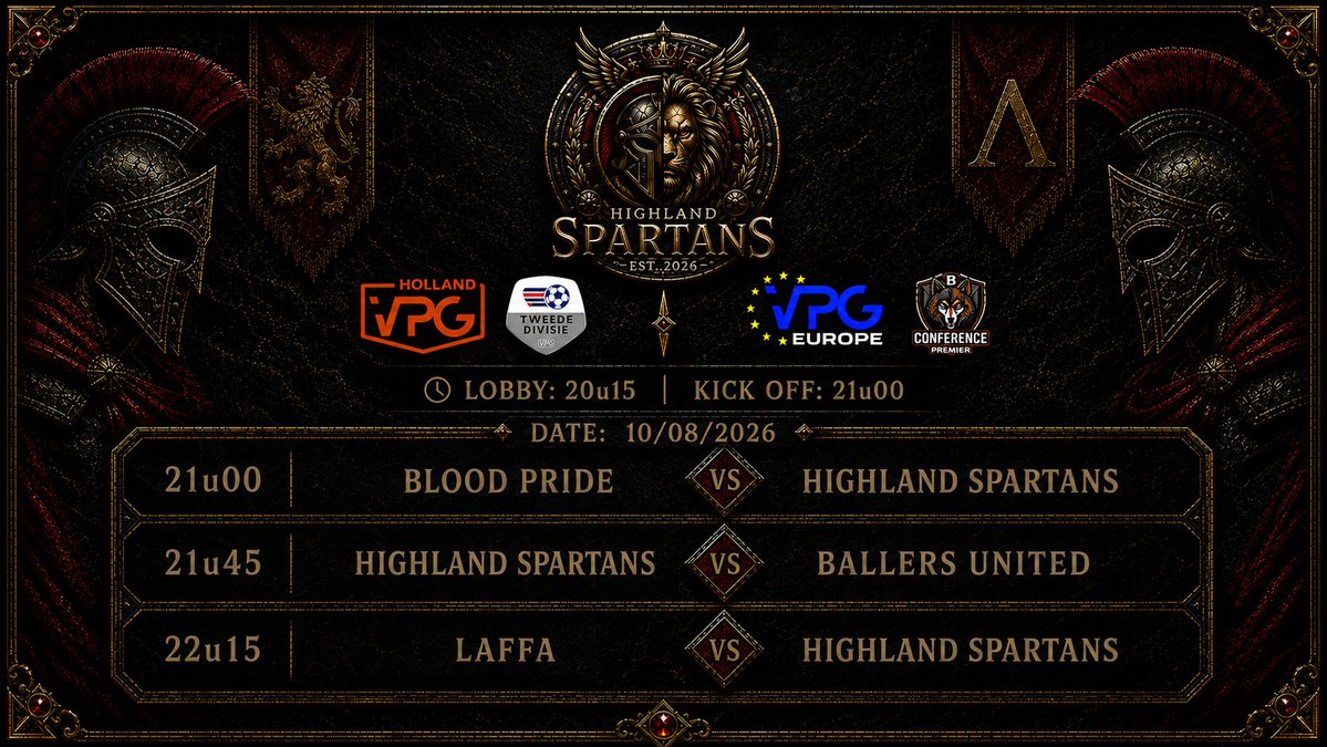 HighlandSparta's tweet photo. 🏆 LINE-UP VPG MATCHDAY #4 🏆

🔥 Fixtures &amp; Line-up for second matchday VPG summer season 🔥

Let's go Spartans 🦁 ⚔️

🎥 Watch Live; https://t.co/Urp1rdRSPG https://t.co/xFRkAAyN7p