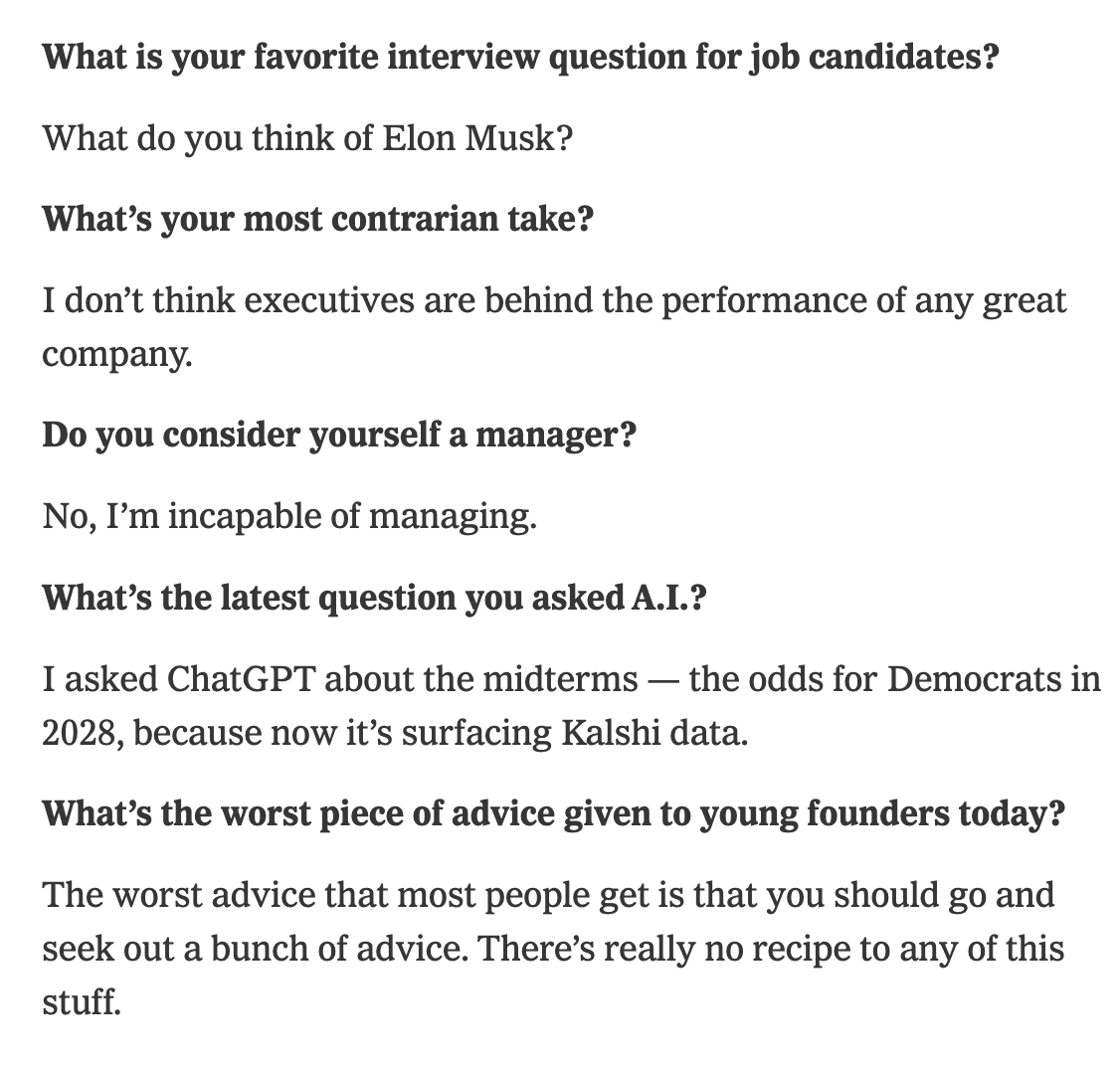a16z's tweet photo. "I'm incapable of managing"

"There's really no recipe to any of this stuff"

@mansourtarek_ in NYT https://t.co/RJcfcSFY6w
