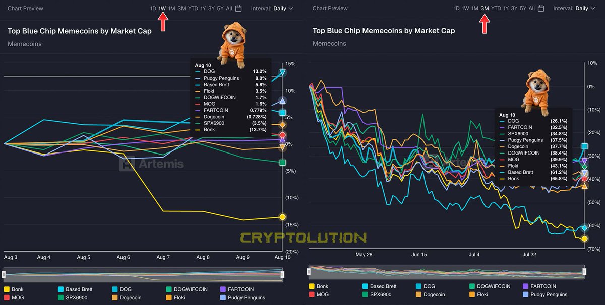 cryptolution101's tweet photo. 🚨UPDATE: solana:dog1viwbb2vWDpER5FrJ4YFG6gq6XuyFohUe9TXN65u (Bitcoin) is outperforming blue chip memecoins in the past week and 3 months 😱 https://t.co/1yCL2UuXmZ