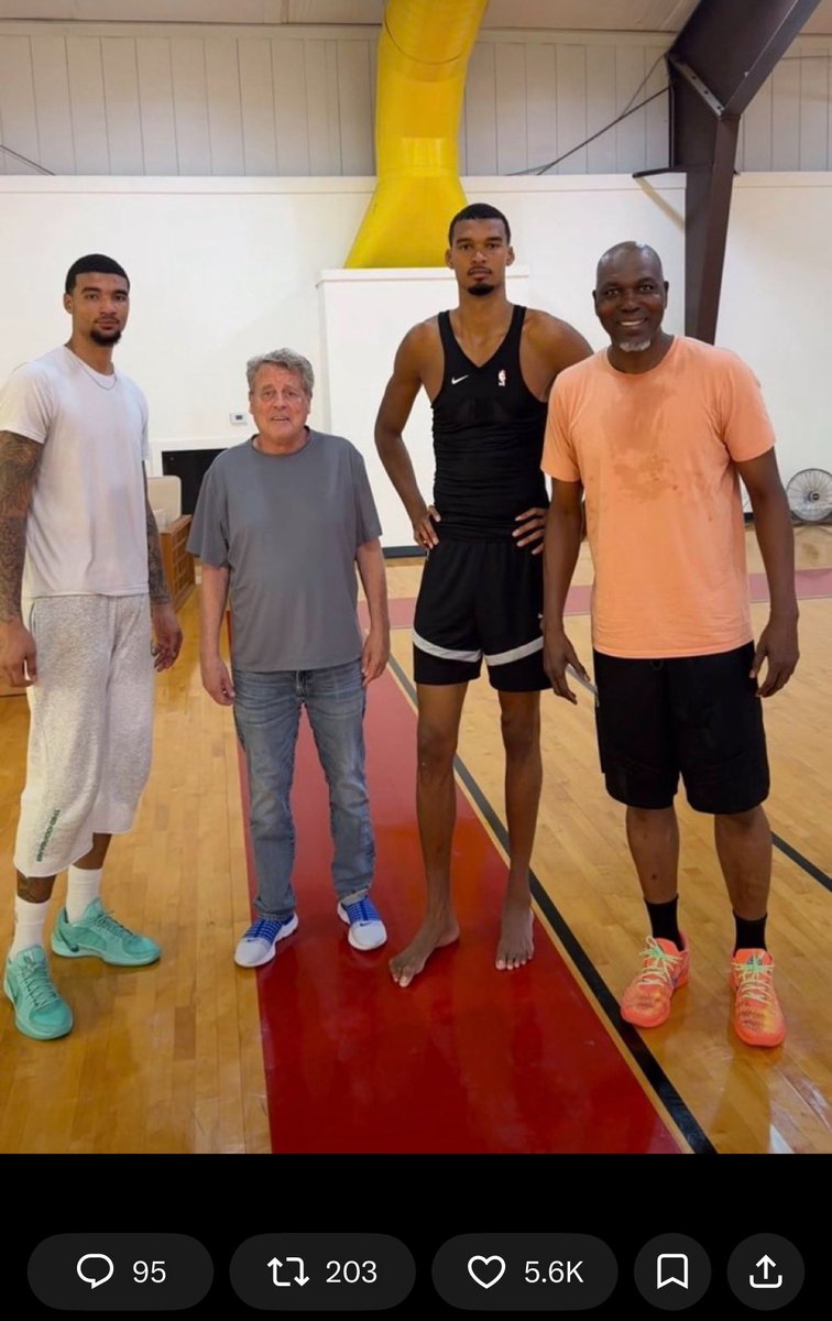 MLShephard's tweet photo. @BleacherReport ima need to see him stand next to wemby to confirm that.. bro is shrinking 7'1 guys while barefoot I highly doubt he isnt at least 7'5 himself.. https://t.co/TXkcUnlWB0