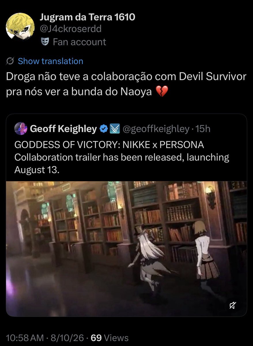 Desususrevive's tweet photo. Our suspect is very disappointed that Devil Survivor wasn’t the one to collab with Nikke for suspicious reasons https://t.co/rKuLIXbHoy