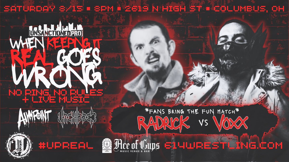 UnsanctionedPro's tweet photo. 🚨MATCH UPDATES🚨

Due to injury, Swinger is unable to compete at #UPReal. We wish him a speedy recovery! ❤️‍🩹

TYLER VOXX will face COLE RADRICK in FANS BRING THE FUN.

Promo code RINGCREW gets you 20% off until 11PM tonight!
🎟️https://t.co/94m9JbxHi9 https://t.co/Yvk34ImOgJ