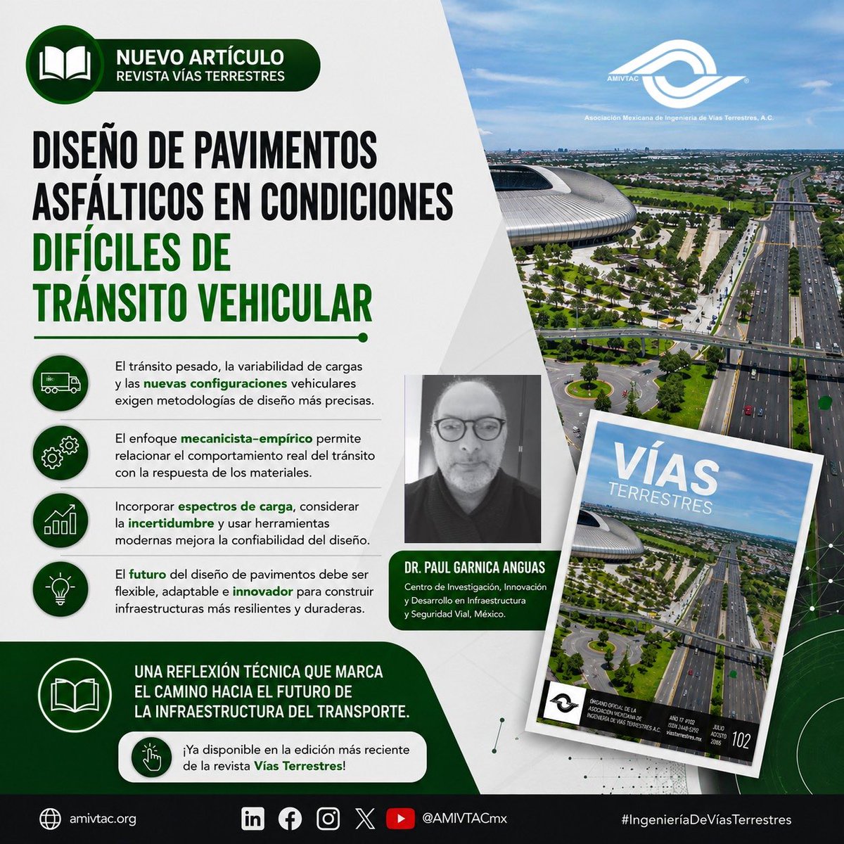 AMIVTACmx's tweet photo. 🚧 ¿Cómo diseñar pavimentos para el tránsito del futuro?

En #VíasTerrestres, el Dr. Paul Garnica Anguas analiza los retos del transporte pesado y la necesidad de diseños más precisos y resilientes.

📖 Lee el artículo: https://t.co/PYhF6fBHiG

#AMIVTAC #Pavimentos #Ingeniería https://t.co/8G4of6ZLm9