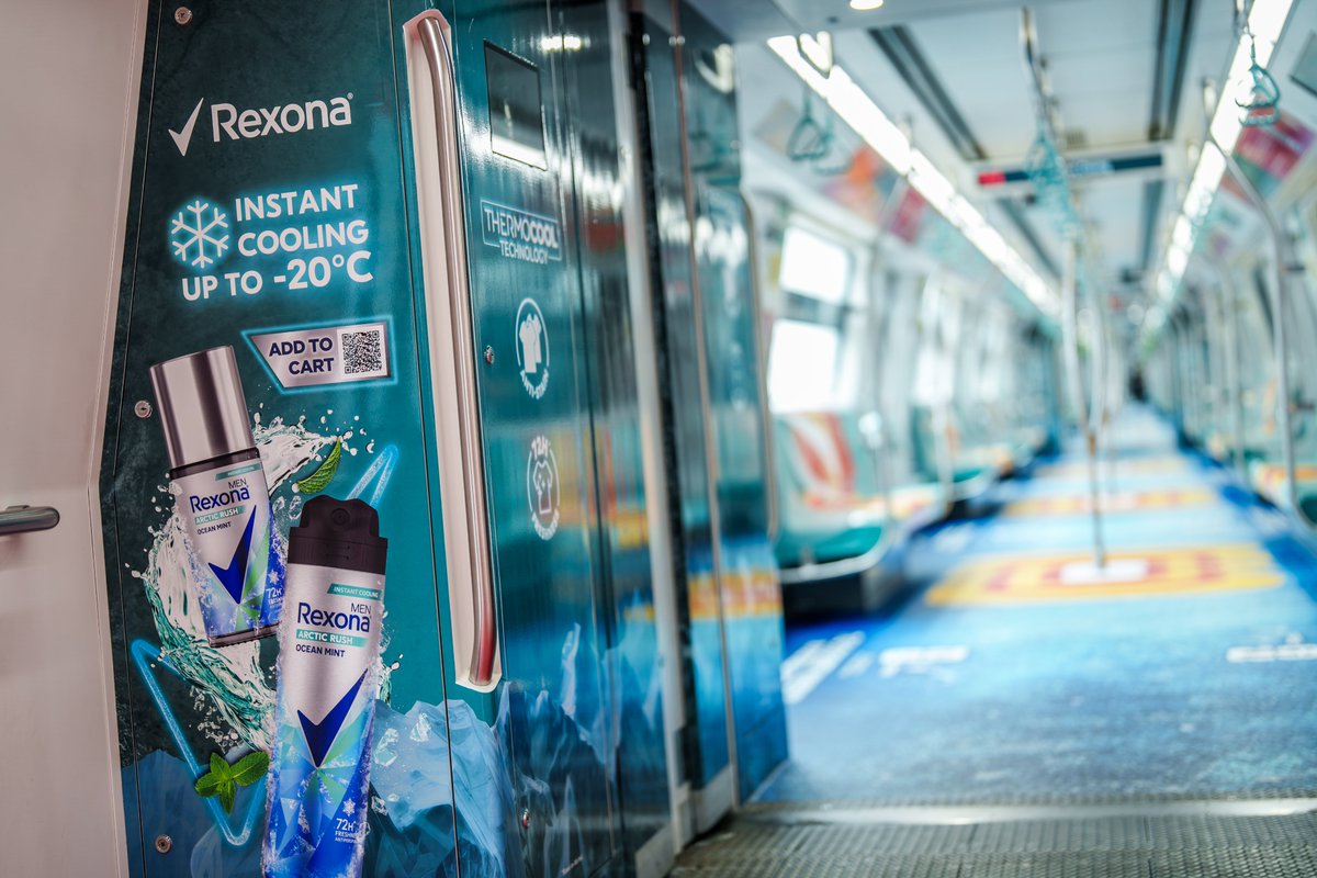 Unilever's tweet photo. Rexona’s FIFA World Cup 2026™ activation turned a Singapore train into an unexpected and immersive brand experience. Reaching an estimated 600,000+ commuters and generating around 1 million organic views within 24 hours of its first campaign post.

#UnileverPCxFIFAWorldCup https://t.co/t33qm6AJGX