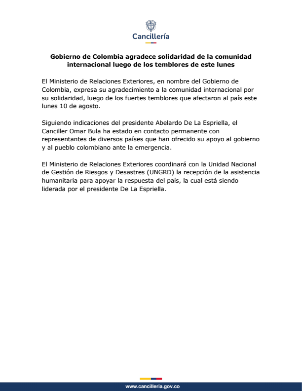 Colombiaendk's tweet photo. Gobierno de Colombia agradece solidaridad de la comunidad internacional luego de los temblores de este lunes. https://t.co/TrtzgrKDNs