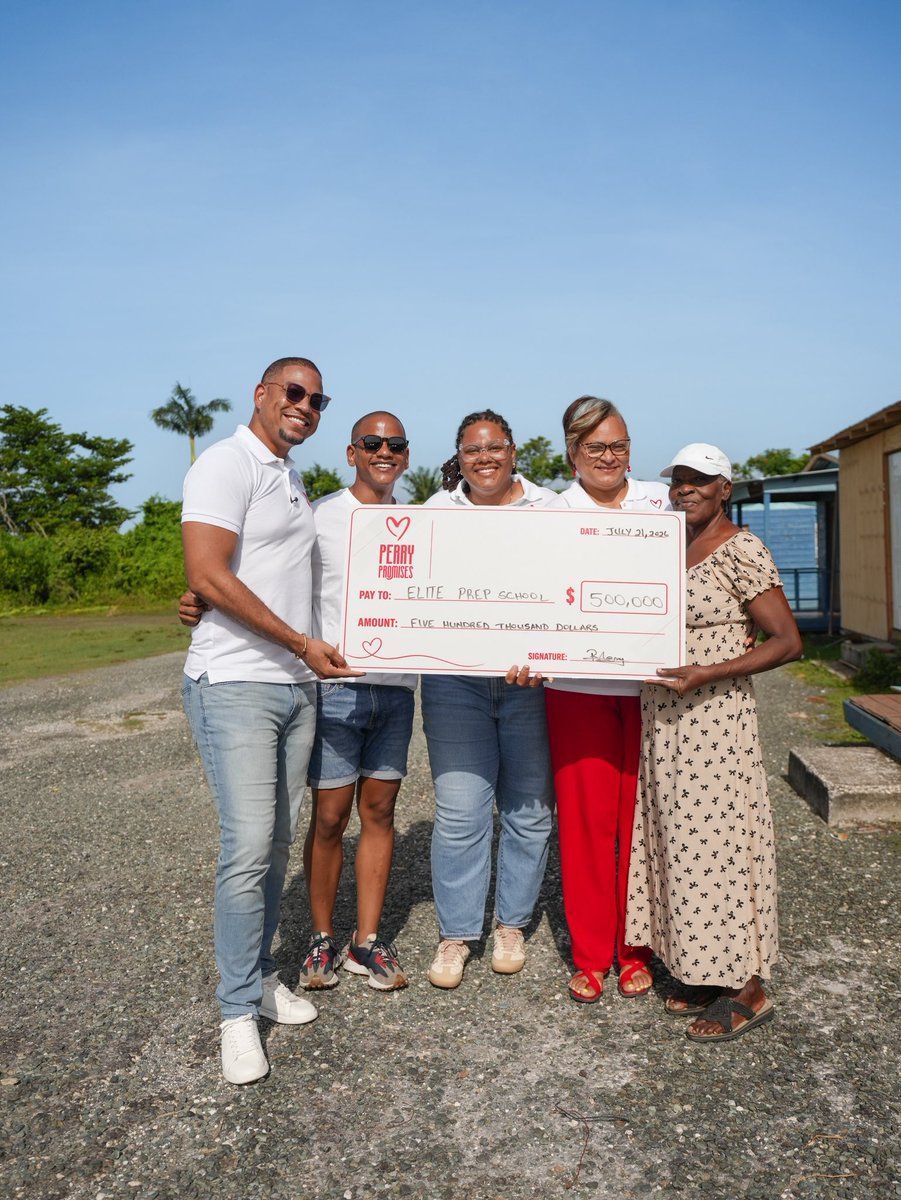 QuitePerry's tweet photo. Another #PromiseKept from #PerryPromises to my childhood school — Elite Preparatory in Westmoreland 🎓

I donated half a million dollars ($500,000) to aid in rebuilding from the lasting effects of #HurricaneMelissa — because behind every promise should be action.

Here’s to back-to-school in September! ✏️