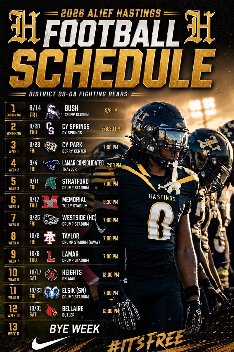 AliefHastingsFB's tweet photo. Hastings Football 2026! #itsfree https://t.co/tx0c7yIUHE