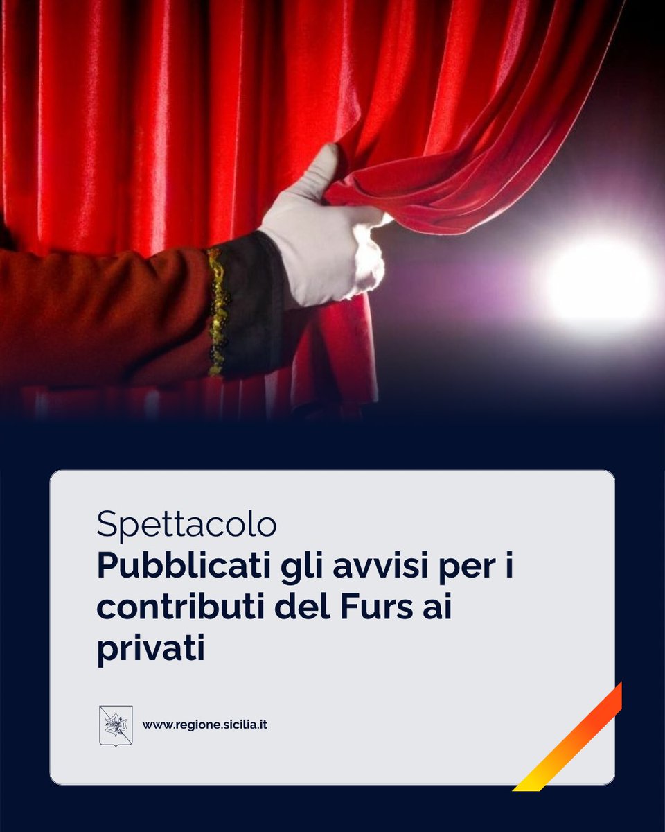 Regione_Sicilia's tweet photo. 🎭 La #RegioneSiciliana ha pubblicato sul sito istituzionale gli avvisi per l’accesso ai contributi del Fondo unico regionale per lo spettacolo (Furs) destinati ai privati.

Leggi 🔗 https://t.co/NwfbjyxJix

#Sicilia https://t.co/MigGb7u6Nk