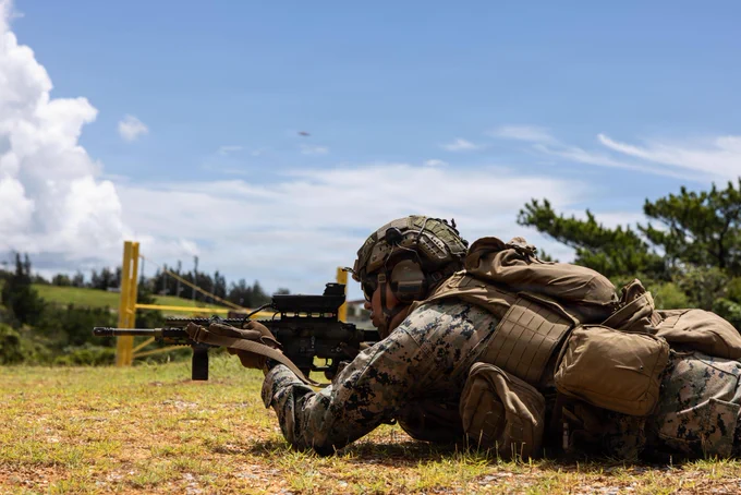 U.S. Marine Corps Lance Cpl. Francisco Garcia, a rifleman with 12th Littoral Combat Team, 12th Marine Littoral Regiment, 3rd Marine Division, sights in with the SMASH 2000L Smart Optic on Camp Hansen, Okinawa, Japan, July 29, 2026. The smart shooter optic provides infantry units with enhanced anti-drone capabilities while providing greater accuracy and lethality against targets. Garcia is a native of Arizona. (U.S. Marine Corps photo by Lance Cpl. Camila Garibay)\n\n