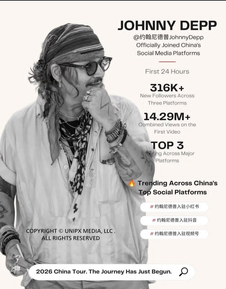 TehranKnight's tweet photo. Johnny Depp has joined Chinese social media platforms and is already trending in the top three, with over 14.29 million views on his first video, according to Unipx Media. (@JD_Land44 ) https://t.co/JVel4tQY0o