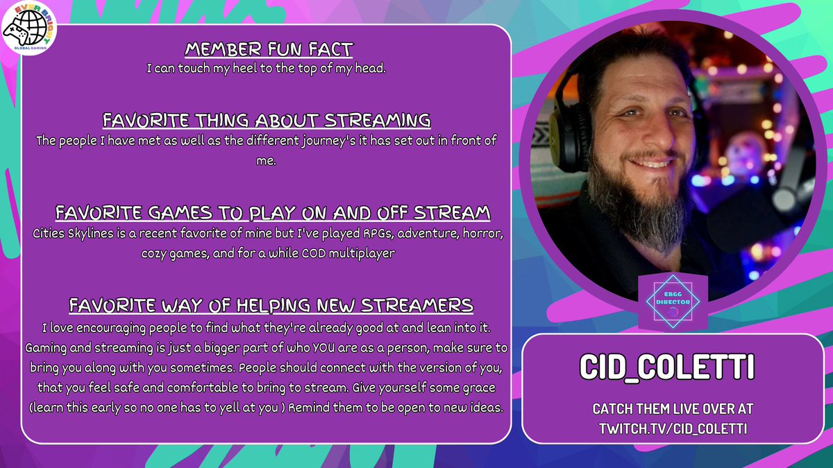 ebggttv's tweet photo. Our Featured Member of the week is
@Cid_coletti ! Make sure to check them out and share some EBGG love! https://t.co/BGD2plZikb https://t.co/7Q1oG7RExQ