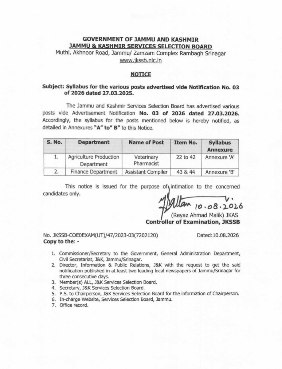 JKSSB2026's tweet photo. BREAKING: JKSSB PUBLISHES SYLLABUS TODAY! 🚨
📢 AHTO + OTHER POSTS
🔥 Syllabus officially notified by JKSSB on 10 August 2026.
#JKSSB https://t.co/6GgZGeyR4P