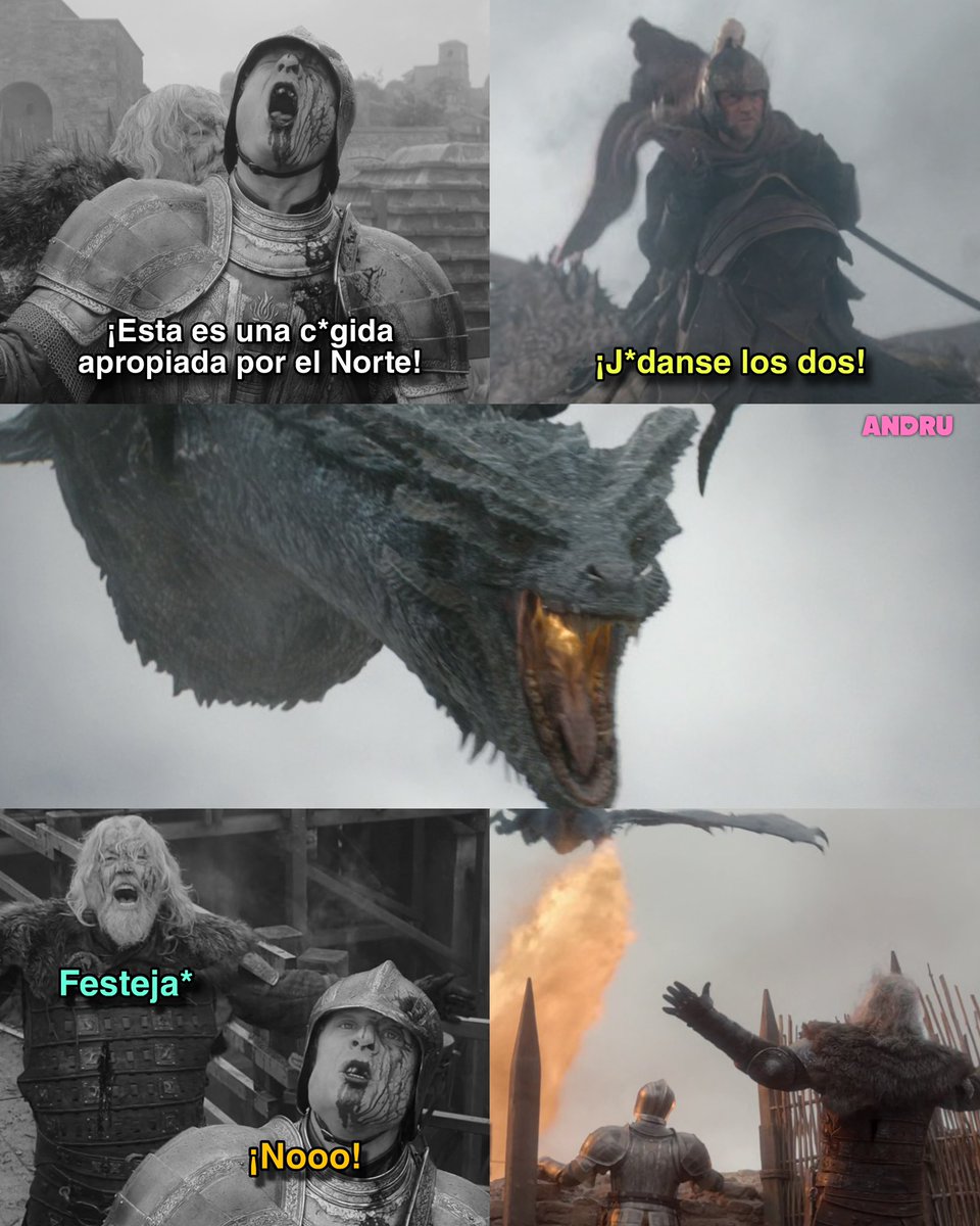 andrugeek's tweet photo. ¡GLORIOSO PROPÓSITO! 🐉 Así es el final de Ormund Hightower y Roderick Dustin desvividos por la dragona de Ulf el Blanco. https://t.co/wcHnd0TOoW