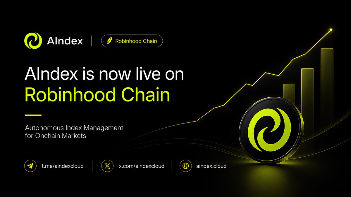 aindexcloud's tweet photo. AIndex is live now!

Autonomous Index Agents for Onchain Asset Management on Robinhood Chain.

$AINDEX:
0xB7521876fd5E703Aef031851248412e132d068E1 https://t.co/U4Pj45NXYx