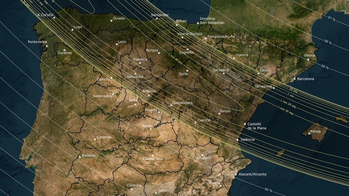 TuTecnoMundo's tweet photo. El eclipse total del miércoles se puede planificar desde el móvil: la totalidad arranca entre las 20:27 y las 20:33 en la península, con el Sol muy bajo al oeste.

- Trío de Eclipses: visor de realidad aumentada en el navegador que usa cámara y brújula para ver si tu horizonte está libre
- Mapa de miradores: puntos oficiales de observación facilitados por las comunidades autónomas
- IGN: app y web con visibilidad según el relieve, horarios y previsión de AEMET en más de 8.000 municipios
- Gafas: solo sirven las certificadas ISO 12312-2

Contadme desde dónde pensáis verlo.