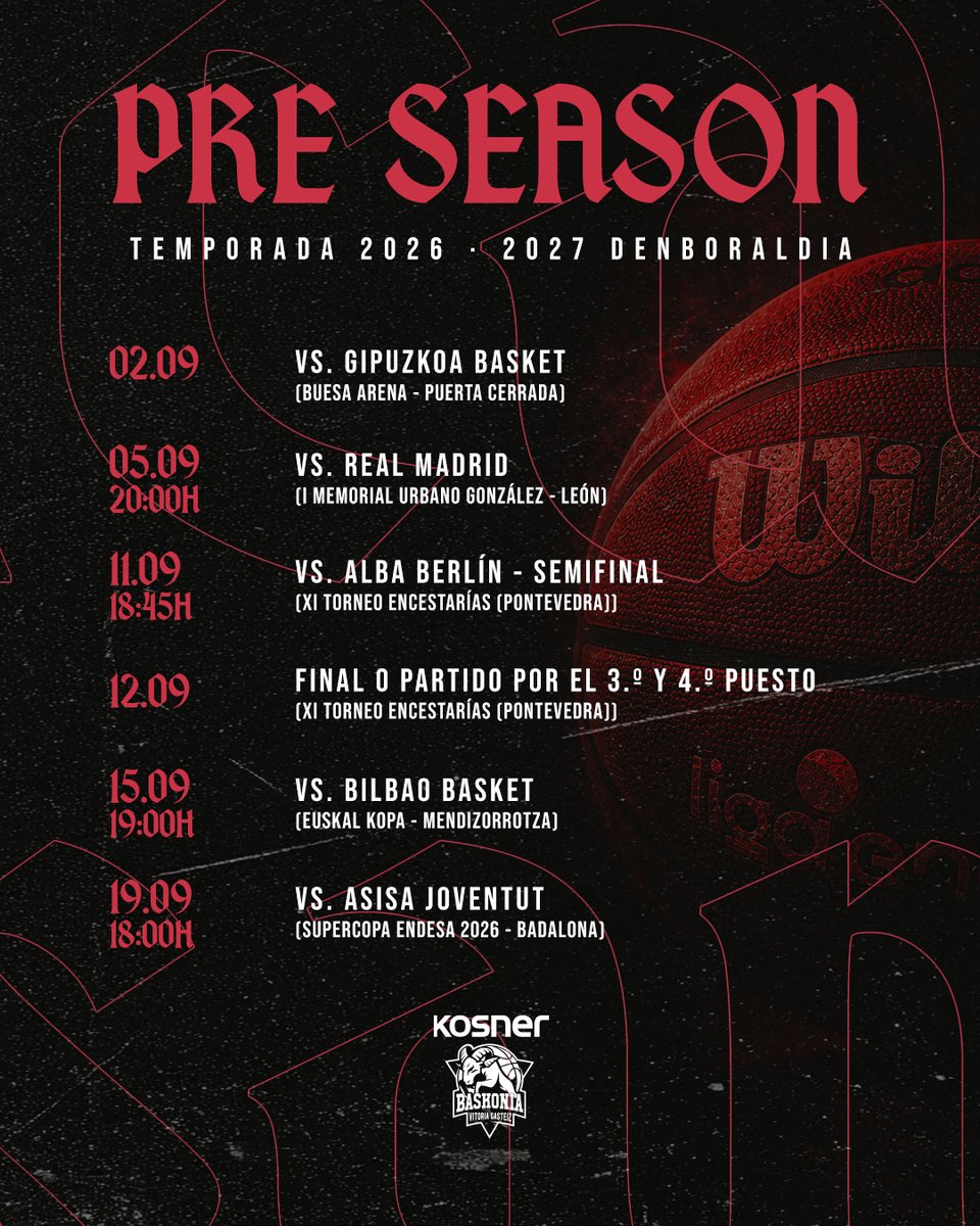 Baskonia's tweet photo. Kosner Baskonia ya conoce su hoja de ruta de la pretemporada 2026-27

📰 https://t.co/QIMI3c2fhK https://t.co/Vk4KSWbDMv