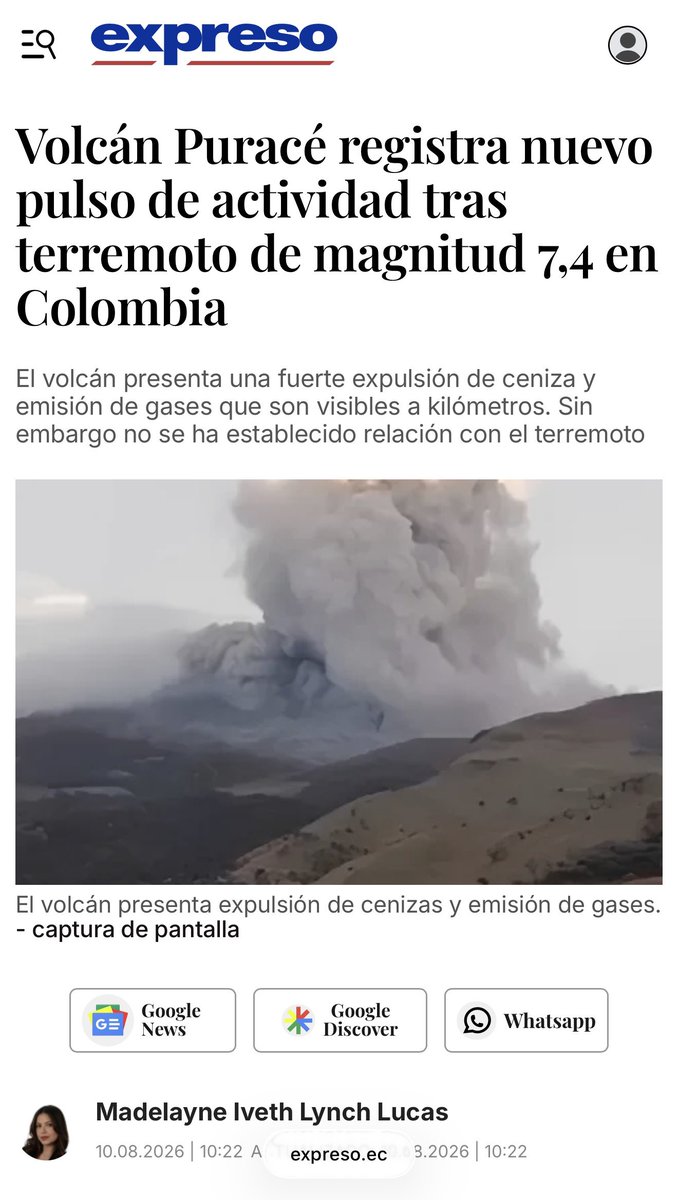 karencortesmd's tweet photo. 🚨 ATENCIÓN COLOMBIA 🇨🇴 !

El volcán Puracé registra un nuevo pulso de actividad, con fuerte expulsión de ceniza y emisión de gases visibles a kilómetros durante el fin de semana.

Ocurre tras el sismo de magnitud 7,4. Por ahora, no se ha establecido relación entre ambos eventos. https://t.co/q0p0O0gjzz