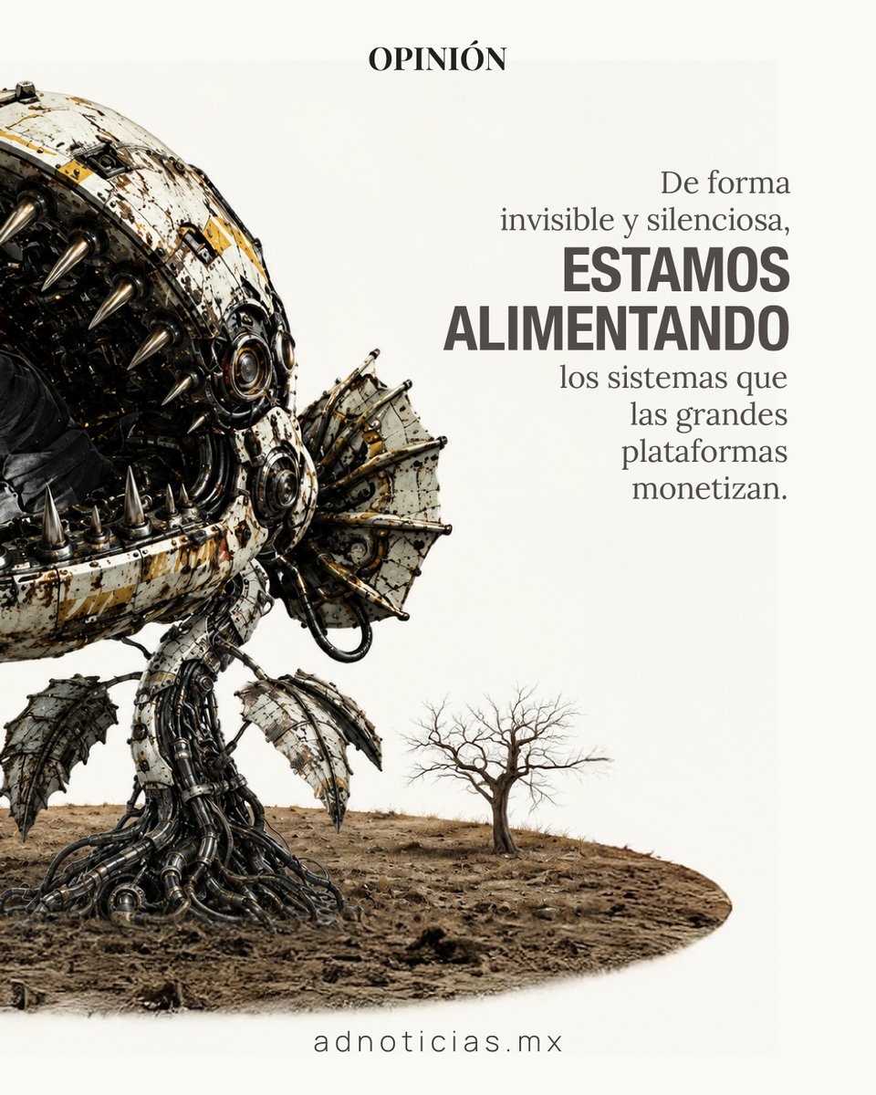 ADNoticiasMex's tweet photo. #OpiniónAD | Hoy quizá ya usaste #IA para buscar una idea, redactar algo, resumir un texto o ilustrar una columna.

Cada vez que lo hacemos, no solo recibimos una respuesta: también aportamos lenguaje, conocimiento y trabajo.

De esa relación menos visible habla @docarriaga en su columna semanal.

Lee la columna completa en:
🧠 https://t.co/YzgFus5FQL
