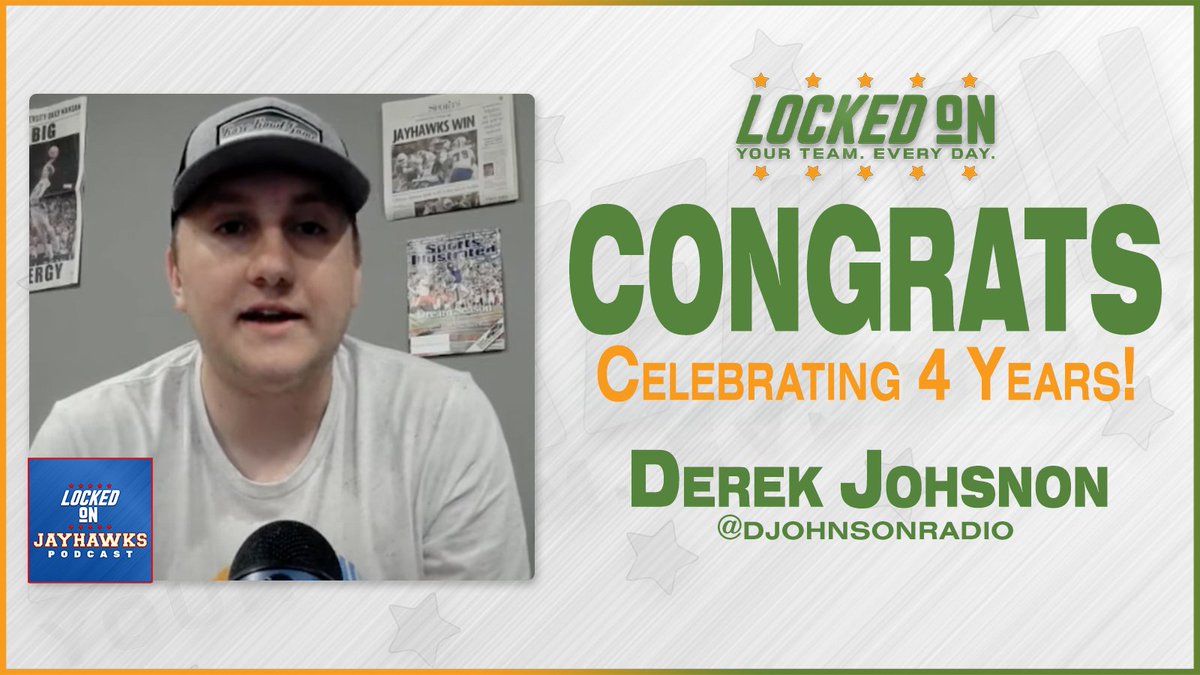 LockedOnNetwork's tweet photo. Congratulations to @LO_Jayhawks Host @DJohnsonRadio who just hit four years with Locked On! 🎉

📺 https://t.co/v6E6Kot6J9 https://t.co/fBvuvlQaVM