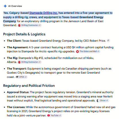 ShelleyHoem's tweet photo. Canada needs to investigate why Calgary-based Stampede Drilling Inc. has entered into a five-year agreement to supply a drilling rig, crews, and equipment to Texas-based Greenland Energy Company for an exploratory drilling program in the Jameson Land Basin of East Greenland. https://t.co/HTNeH8xxoy