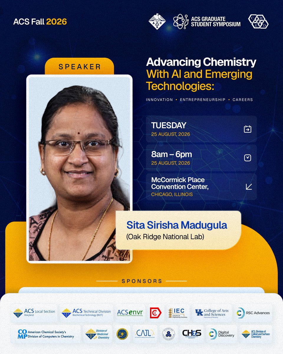 acsgsspc26's tweet photo. To close our Meet the Speakers series, we are pleased to introduce Dr. Sita Sirisha Madugula, Postdoctoral Research Associate in the Data NanoAnalytics (DNA) Group at the Center for Nanophase Materials Sciences, Oak Ridge National Laboratory. https://t.co/MZQdMk5Xvm