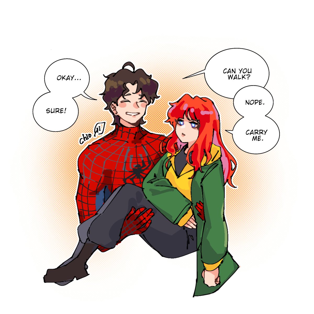 chloroveel's tweet photo. exhausted #spidermanbrandnewday #jeangrey #peterparker https://t.co/cqP0r1m6YP
