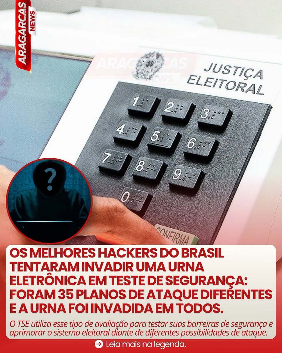 MachadoDarlon's tweet photo. 🚨🤔 HUM HUM ÇEI ... 😏 HACKERS TESTAM SEGURANÇA DA URNA ELETRÔNICA EM 35 TENTATIVAS DE ATAQUE‼️ Especialistas em segurança cibernética participaram de um teste público do Tribunal Superior Eleitoral (TSE) com o objetivo de identificar possíveis vulnerabilidades na urna eletrônica. Ao todo, foram realizados 35 planos de ataque diferentes. Segundo informações e registros relacionados aos testes, as equipes conseguiram acessar ou explorar a urna em diferentes etapas das avaliações, revelando vulnerabilidades no sistema. Os resultados, porém, não significam necessariamente que os participantes tenham conseguido alterar votos ou modificar o resultado da votação. O objetivo do procedimento é justamente permitir que especialistas encontrem brechas para que elas sejam analisadas e corrigidas antes das eleições. O TSE utiliza esse tipo de avaliação para testar suas barreiras de segurança e aprimorar o sistema eleitoral diante de diferentes possibilidades de ataque. 📌 O ponto central do teste é justamente colocar a segurança da urna à prova e identificar vulnerabilidades antes que elas possam ser exploradas em uma eleição real. 👀