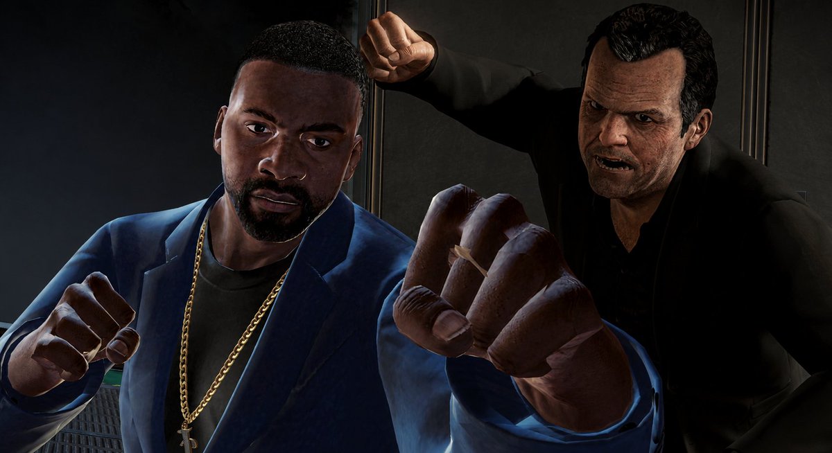 carl_johnson35's tweet photo. Who do you think would win in a Fight? Michael or Franklin? #gta5 #gtav #grandtheftauto5 #grandtheftautov #franklin #michael https://t.co/R6D4q1gqJ9