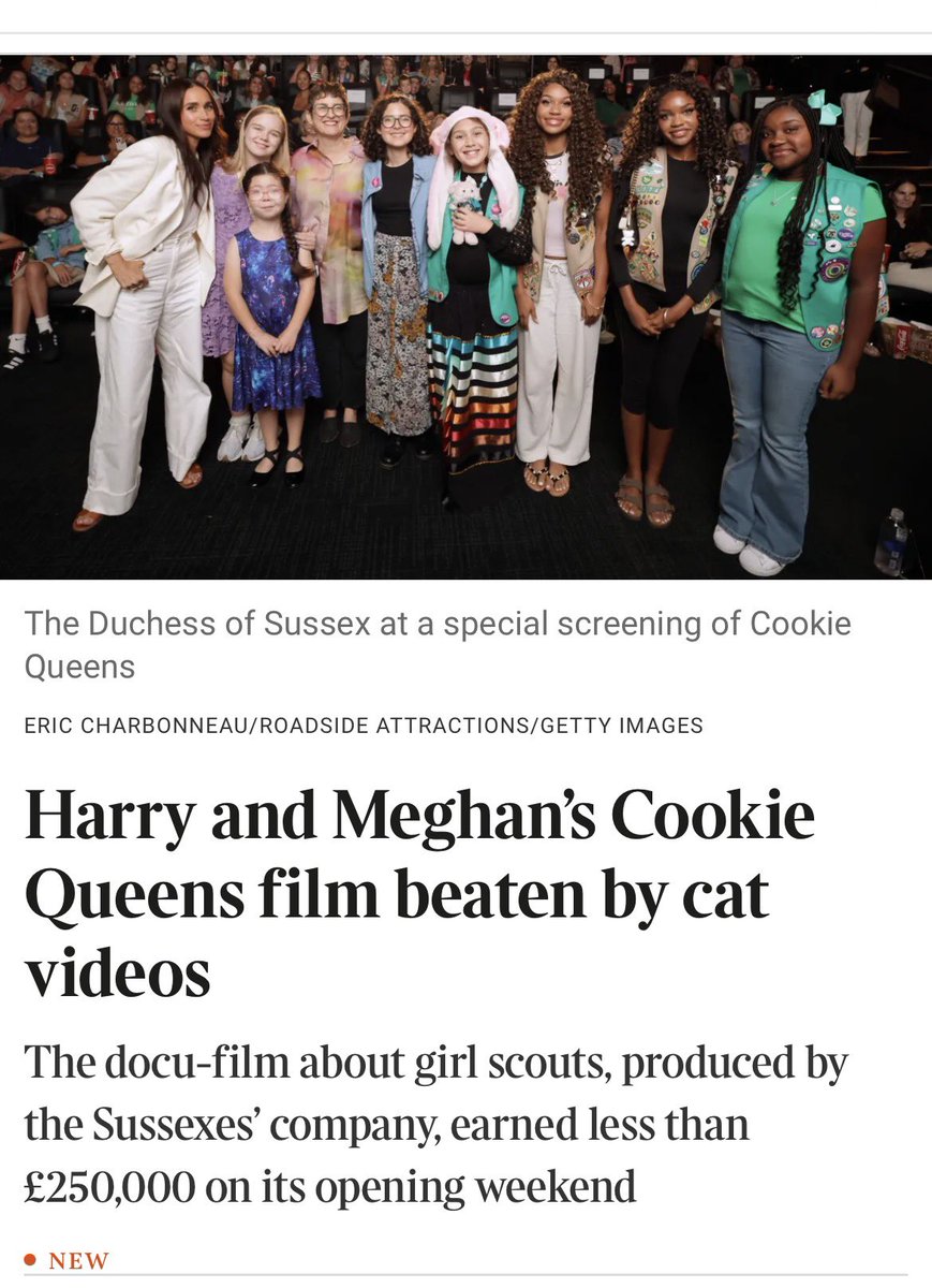 DuchessofGeeks's tweet photo. Documentaries perform poorly at movie theaters. That is well known. Cookie Queens was never going to make money at box office particularly when movies like Spider-Man are crushing sales.

But I can only imagine how much it burns Meghan that her producer credit could not beat CatVideoFest 2026.
“The compilation of cat videos from submissions and sourced animations, music videos and the internet earned around £420,000 to land in tenth place for this weekend’s releases despite airing in 191 fewer screens than Cookie Queens.”
