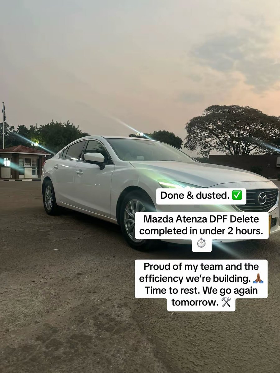AaliyahNdoro's tweet photo. Done &amp; dusted. ✅

Mazda Atenza 2.2D DPF Delete completed in under 2 hours. ⏱️

Proud of the efficiency we’re building as a team. Now we rest, recharge and do it all over again tomorrow. 🙏🏾🛠️

#MazdaSkyactivZone #MazdaZimbabwe https://t.co/C1eUmiFrIA
