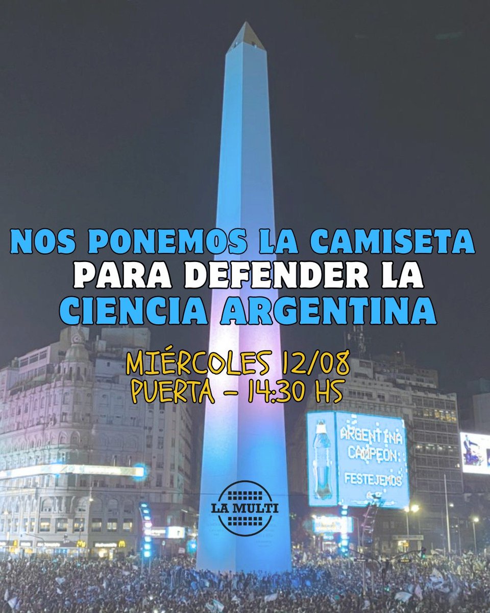 lamulti_inti's tweet photo. 🗣️ Este miércoles lxs trabajadorxs de #INTI nos sumamos a la convocatoria de RAICyT y la Mesa Federal de Ciencia y Técnica al #Obelisco para visibilizar el #cientificidio que está imponiendo el gobierno de Milei y sus cómplices. https://t.co/o1UtosaAAj