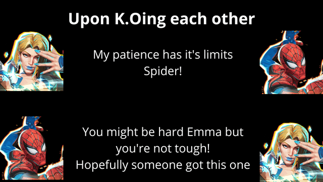 Imari67822024's tweet photo. Spider-Man and Emma Frost Interaction. (Made by Ok_Tree_8698 in reddit)
#SpiderMan #EmmaFrost #DiamondWeb #MarvelRivals https://t.co/J7kX1RhnGv