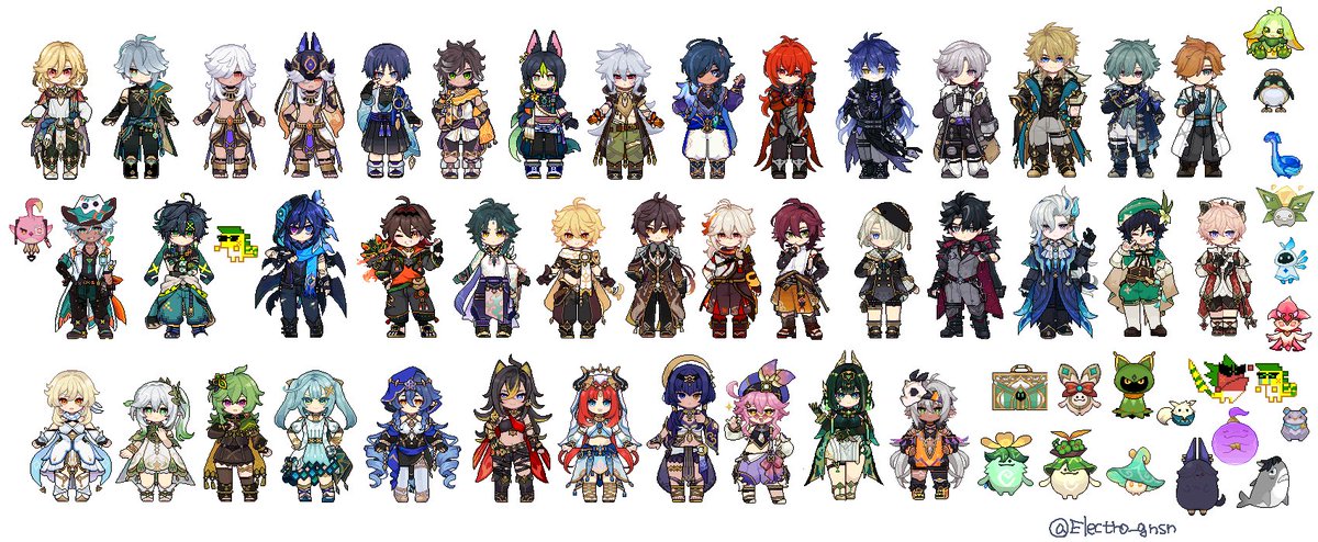 Electro_gnsn's tweet photo. 描いたドットキャラが40人になったので更新
隙間埋めにアランナラとかも詰め込みました。
ここに雷男子が3人とタルが増えるはず。 https://t.co/ho2G1pGdsp