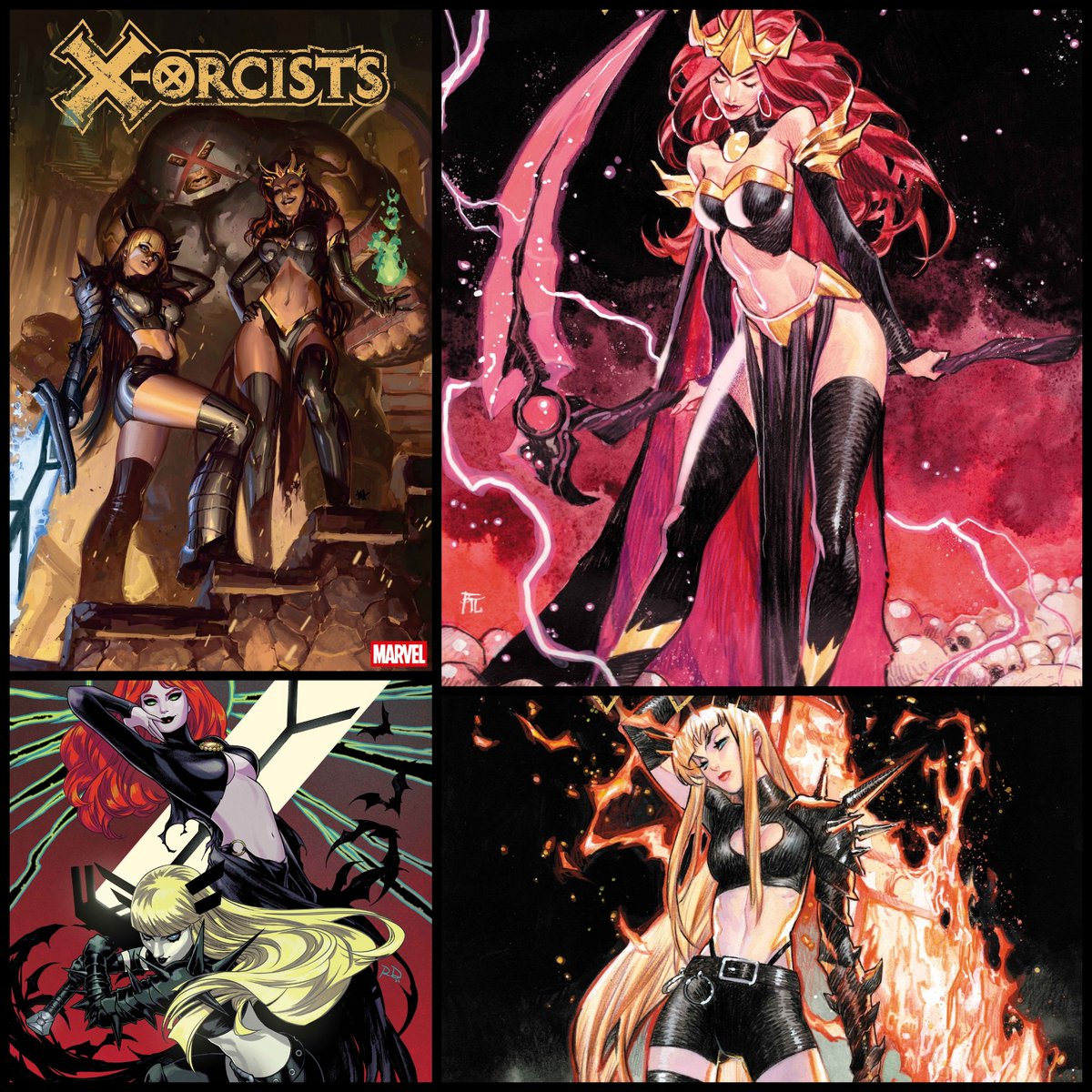 AIPTcomics's tweet photo. 🗡️🔥 Mutant magic meets demonic horror this November!
@_ashkallen and @GermnPeralta10 reunite for X-Orcists, a new 5-issue series starring Magik, Juggernaut, and Madelyne Pryor, and the return of a major #XMen villain! 😈⚔️

Check out the covers &amp; details:
https://t.co/dJ4rxxOBbH https://t.co/u910IiVDDX