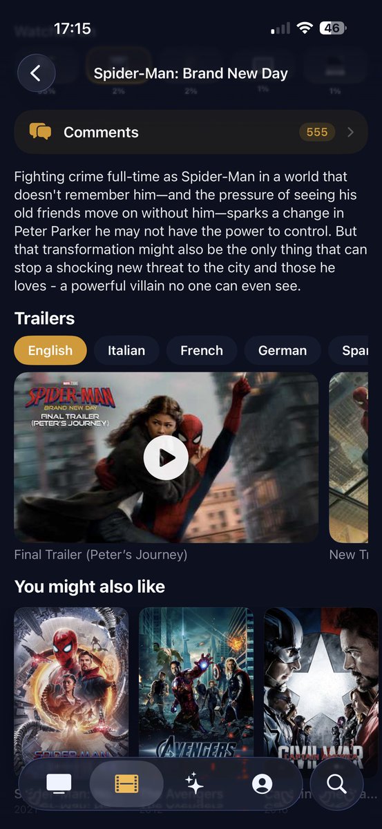suitetvapp's tweet photo. 🚀 Big update for Suite TV on iOS & Android!

🃏 Swipe to discover
A new deck of cards in Discover, to fill your library with a single gesture.
Swipe left to skip, up to add the title, right to add it and mark everything as watched.

🎞️ Trailers
Trailers now appear on show and movie pages, with a rail per season for shows. You can pick the language.

📥 Letterboxd import
Import your movies from Letterboxd.
Comment length also goes up to 5000 characters.

🔗 Social links
Add your Instagram, TikTok, YouTube, Twitch, X, Threads or Snapchat handle to your profile.

✨ Profile stickers
Gold members can stick up to 4 cut-outs from their shows and movies on their profile.
Take them from a logo or cut the subject straight out of an image, all on your device.
Everyone can see them, subscriber or not.

🔧 A lot of fixes