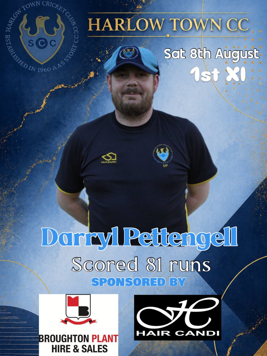 Harlowtowncc's tweet photo. On Saturday 8th August. 
Darryl scored a fantastic 81 runs, in the 1st XI win over Bishops Stortford 4th XI. 

Great work mate 🙌🏻
@broughtonplanthireandsales @broughtonplanthire ht

#upthetown #runs #saturdays #harlowtown https://t.co/LDLy58bfhP