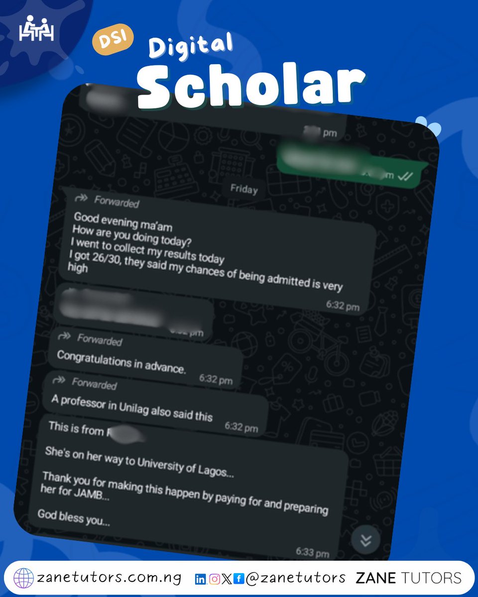 v_ekwere's tweet photo. Accessible quality education means meeting every learner where they are, preparing them not just for exams but for the modern workforce. 💙  

With DSI, she got personalized-cohort digital classes, mastered exams, and earned her path to admission into the University of Lagos. https://t.co/5uIHge2tfV
