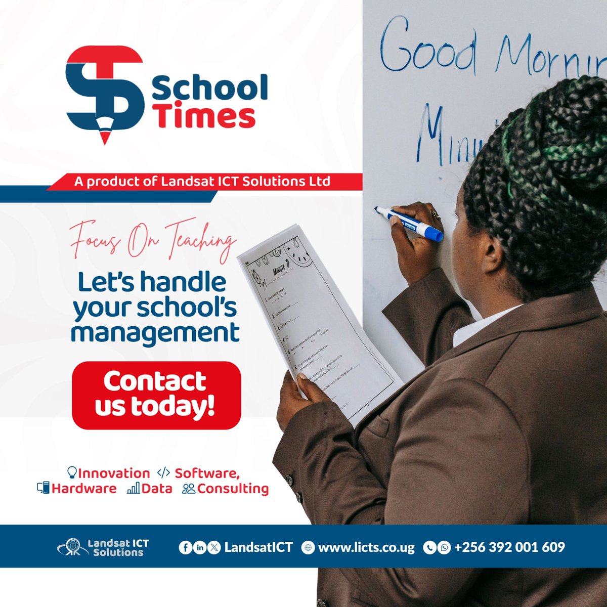 LandsatICT's tweet photo. Is administrative paperwork taking you away from what matters most? 

Focus on teaching and let SchoolTimes, a product of Landsat ICT Solutions; handle your institution’s complete management needs. 

Contact us today :
Phone: +256 392 001 609
Website: https://t.co/zbHyyvD8K1 https://t.co/JPsZOcgkSF