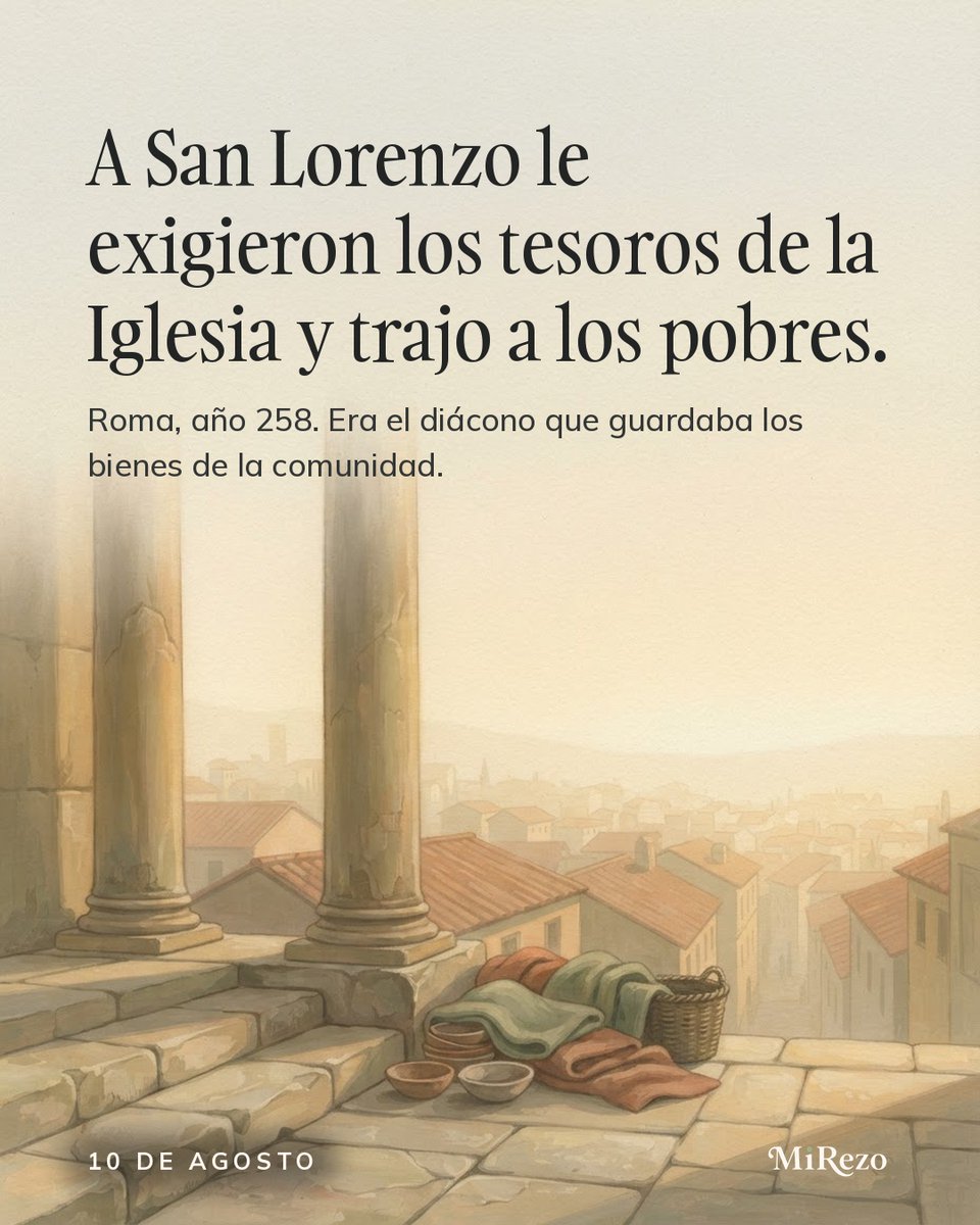 mirezoapp's tweet photo. 10 de agosto · San Lorenzo. 🕊️

Le exigieron los tesoros de la Iglesia de Roma. Los repartió entre los pobres y se presentó con ellos. Año 258.

https://t.co/W4Umf3BKBP https://t.co/WNpw1E8kLs