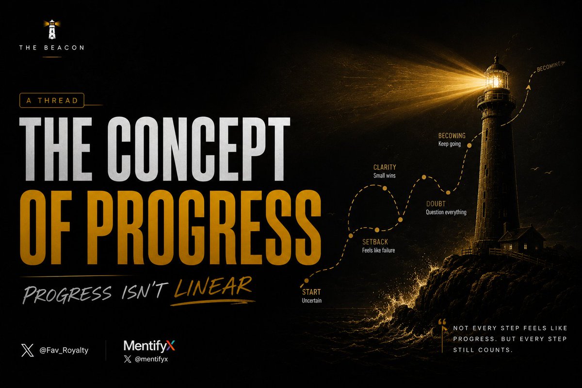 Fav_Royalty's tweet photo. I feel the concept of progress is often misunderstood...
A thread 👇 

Progress is the most misunderstood word in self-improvement. 🌱
Everyone wants it. Almost nobody can recognize it when it's actually happening.
Let's talk about what progress REALLY looks like both in life, and in trading. 🧵👇
Here's the lie we've all been sold: 🎭
Progress = a straight line going up and to the right. 📈
Smooth. Predictable. Visible every single day.
That's not progress. That's a marketing graphic. Real progress doesn't look like that. It never has. 🚫

Real progress looks like this: ⚡
A flat line for weeks... then a sudden jump.
A dip that looks like failure... that was actually you absorbing a lesson.
Long stretches where NOTHING visible is happening, while everything invisible is being rebuilt underneath. 🏗️
It's not linear. It's not even consistent. It's compounding. And compounding is silent until it isn't. 🔇➡️🔊

In life, this shows up everywhere: 🌍
💪 The gym results that "suddenly" show up after 3 months of nothing
📚 The skill that finally clicks after 40 sessions of feeling stupid
💰 The opportunity that only exists because of relationships you built years earlier
None of that was sudden. It was progress hiding in plain sight — disguised as "nothing is working." 👀

Now let's bring it to trading, because this is where I see it wreck people the fastest. 📉
You backtest. You journal. You study price action for weeks. And your account? Still flat. Still red some weeks. Still "not there yet."
So you conclude: "This isn't working. I need a new strategy." 🔄
And just like that, you reset the clock on progress that was already compounding. 💔

Here's what's actually happening during that "flat" period: 🧠
🔍 Your eyes are learning to read structure faster, even if you can't feel it yet
🧘 Your nervous system is slowly getting used to drawdown without panicking
📓 Your journal is quietly building the dataset that will eventually reveal YOUR edge
None of that shows up as a green account balance. But all of it is progress. Real progress. The kind that doesn't ask permission to be visible. 🌊

Now, an important caveat, because I'm not here to feed you cope. ⚠️
Not every flat period is secret progress. Some flat periods are just... a broken plan refusing to work. 🚧
The skill isn't "believe it's always progress." The skill is knowing WHICH flat period you're in.

Here's how to actually tell the difference: 🔍
🟢 Progress-flat: your process is consistent, you're following defined rules, and your inputs (journaling, backtesting, screen time) are improving even though outcomes lag. This is compounding. Stay the course.
🔴 Broken-flat: you're inconsistent, deviating from your rules trade to trade, or your "strategy" was never actually tested — just vibes with a name attached. This isn't compounding. This is drifting. Fix the plan, don't wait it out. 🛠️
If you can't tell which one you're in, that's exactly what the journal is for. Data over feelings, every time. 📊

The traders who make it aren't the ones who never had flat periods. 🏆
They're the ones who didn't confuse "flat" with "failing" while still being honest enough to catch when "flat" actually meant "broken." 🎯
They kept executing the RIGHT process even when the outcome refused to show up on schedule.

This is why most people quit RIGHT before the breakthrough. ⏳
Not because they weren't progressing. But because progress went underground for a while, and they mistook silence for stagnation. 🕳️
The jump was coming. They just didn't stay long enough to see it land. 😞
