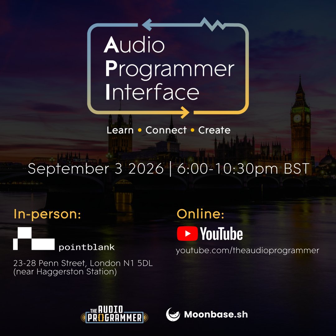 audioprogrammer's tweet photo. Audio devs, creators and music-tech builders in London!  We’re getting together again for our next event, and you're invited.

Twice a year, we come together as a community to talk about where music and audio software is heading - from plugins and apps to the creative tools we use to build them.

And along with the talks and networking, we’re introducing something new called "Share Your Work."

Building a web app, plugin, hardware project, or something else entirely?  We’d love for you to show the community what you’ve made. It’s an opportunity to put your work in front of the room and, through our livestream, the wider world.

Find out how to take part via the link below.

What the night holds:

✅ Talks from the people building tomorrow's audio tools
✅ A room full of creators who are energized about music and audio
✅ Pizza! 🍕

We'll be hosting the event in partnership with @Point_Blank Music School.

Can't make it to London? We'll be livestreaming on YouTube for the global community.

Registration is open now: https://t.co/fuYqVuwwne
