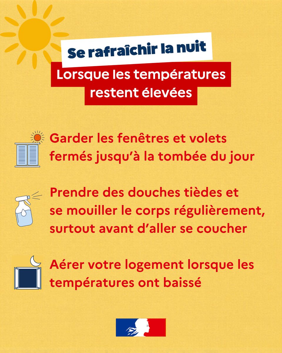 Image de Préfet de région Auvergne-Rhône-Alpes et du Rhône - #Canicule | Comment se rafraîchir lorsque les températures restent élevées la nuit ? ⤵
🔎 Les geste