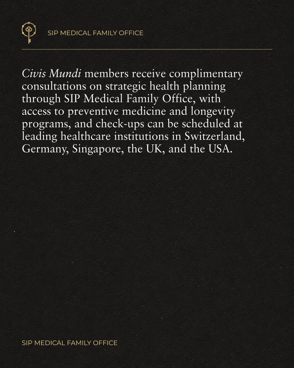 civismundi_'s tweet photo. Health, like access, is arranged in advance for Civis Mundi members.
@SIPMFO
#CivisMundi #InvitationOnly #GlobalCitizens #LeadershipCommunity #PrivateMembership https://t.co/CjSyzgqLsr