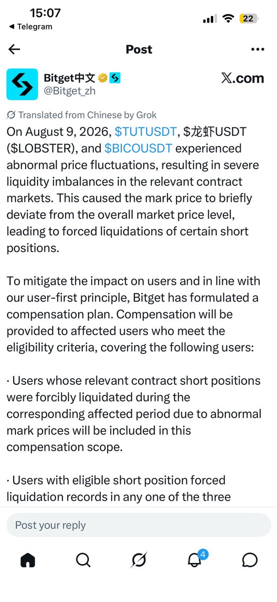 yarik_levunets's tweet photo. @Gate @Gate Bitget acknowledged abnormal BICO price movements and is preparing compensation for affected users. Gate used Bitget as ~14.29% of its BICO index. My position was liquidated for $4,106.49 during the anomaly. Will Gate compensate affected users too? https://t.co/7CXqNrSTJJ